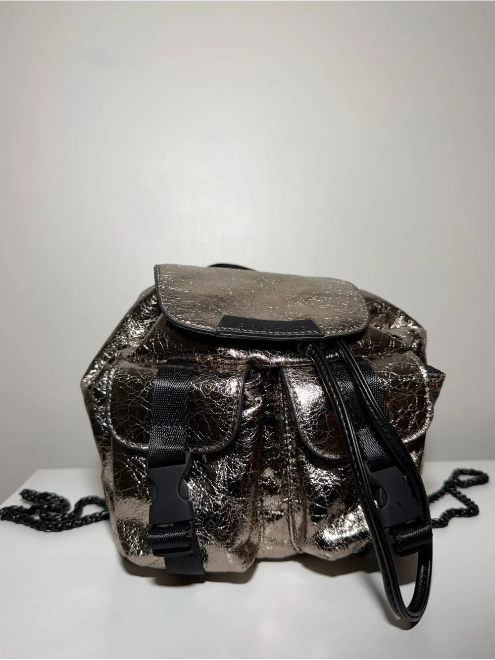 Shimmery Metallic Women's Backpack - Silver Taupe